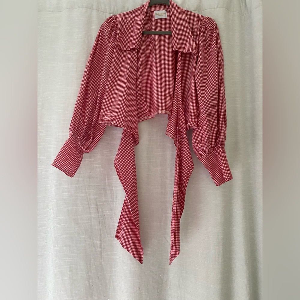 Red Gingham Tie-Front Women’s Top